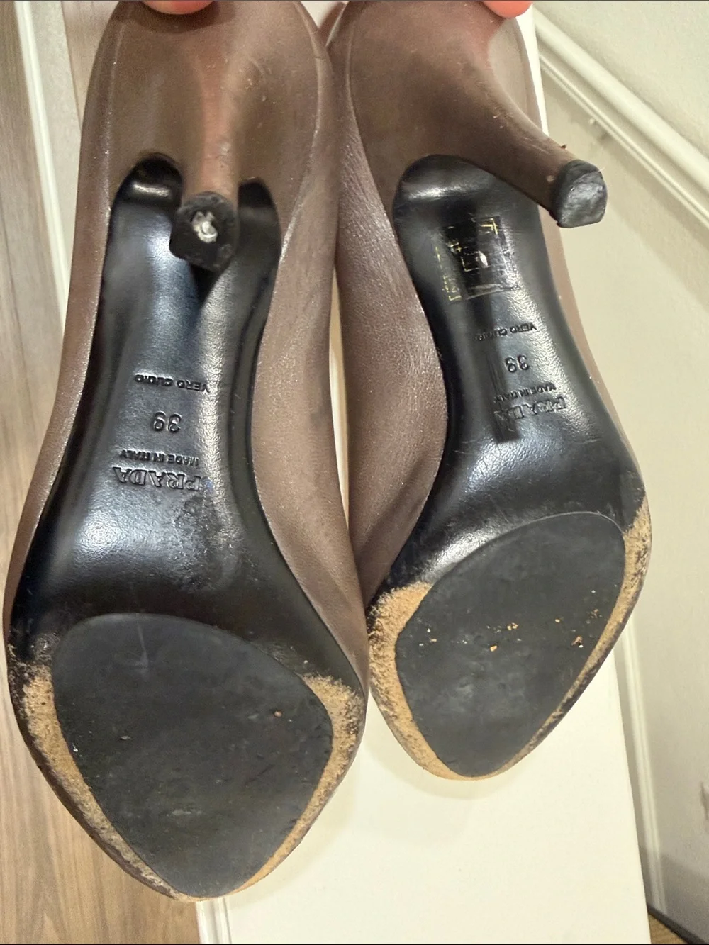 Prada Chocolate Brown Leather Rounded Toe Pumps